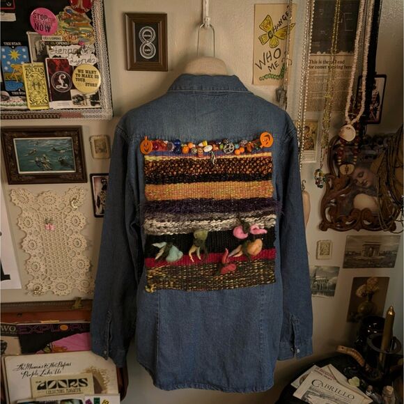 Tops - Vintage Needle Felted Upcycled Denim Shirt Women's XL Blue Halloween